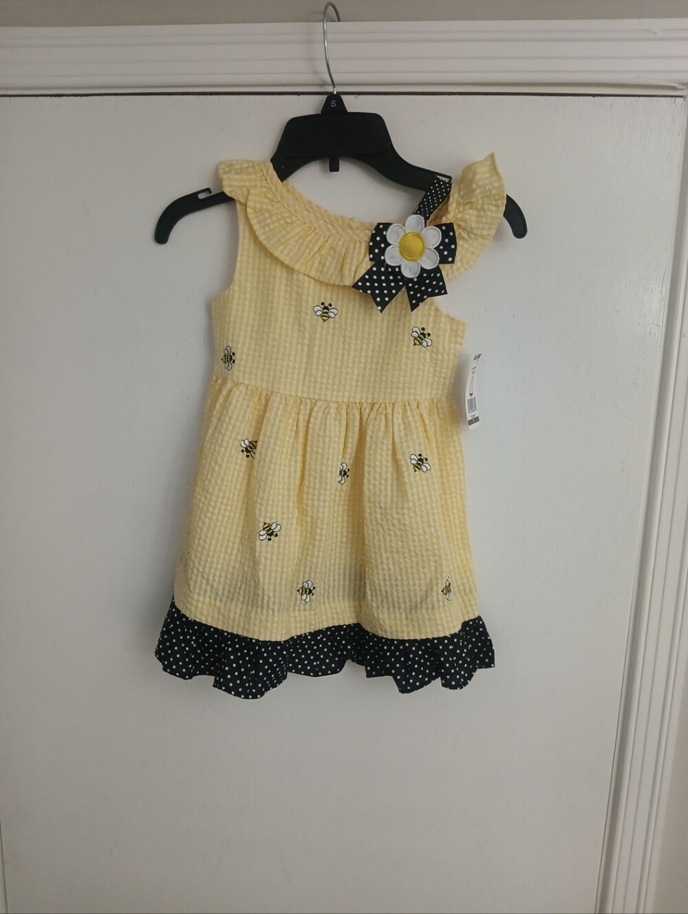 Yellow Bee-Print Girls' Ruffled Sundress with Polka Dot Trim